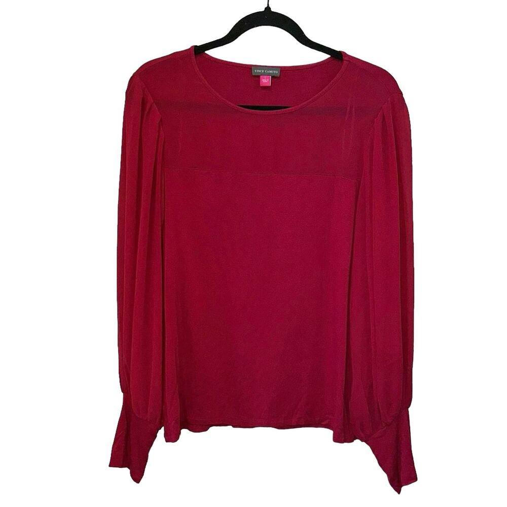 Vince Camuto Hot Pink Sheer Sleeve Blouse Large Elegant Long Sleeve Top